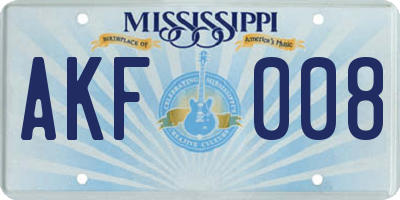MS license plate AKF008