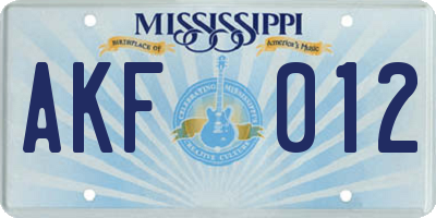 MS license plate AKF012