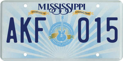 MS license plate AKF015