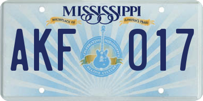 MS license plate AKF017