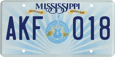 MS license plate AKF018