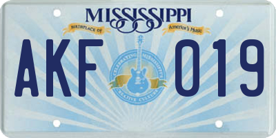 MS license plate AKF019