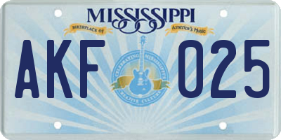MS license plate AKF025