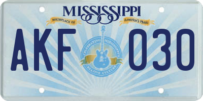 MS license plate AKF030