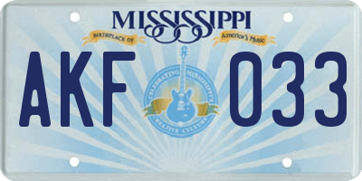 MS license plate AKF033