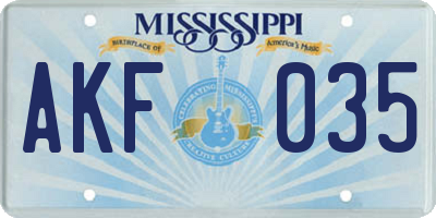 MS license plate AKF035