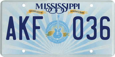 MS license plate AKF036