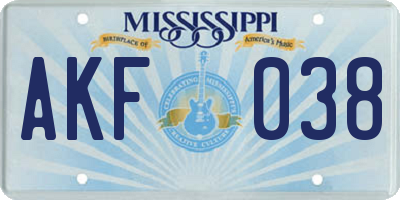 MS license plate AKF038