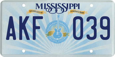 MS license plate AKF039