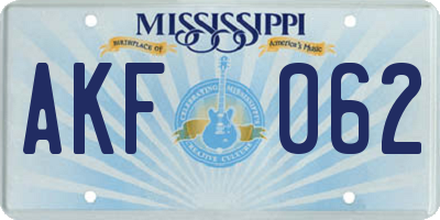 MS license plate AKF062