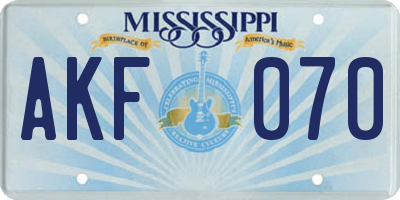 MS license plate AKF070