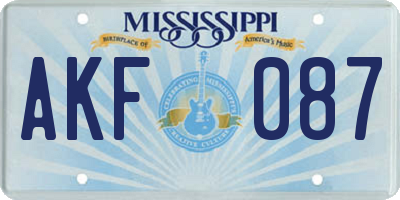 MS license plate AKF087