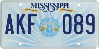 MS license plate AKF089