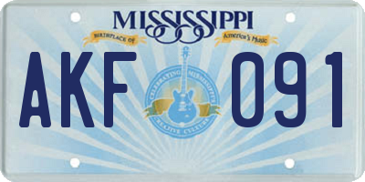 MS license plate AKF091