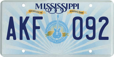 MS license plate AKF092