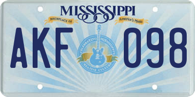 MS license plate AKF098