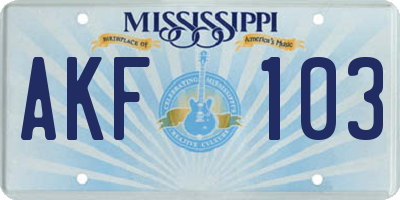MS license plate AKF103