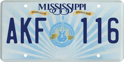 MS license plate AKF116