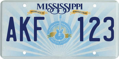 MS license plate AKF123