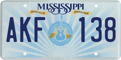 MS license plate AKF138