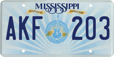 MS license plate AKF203