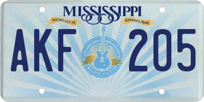 MS license plate AKF205