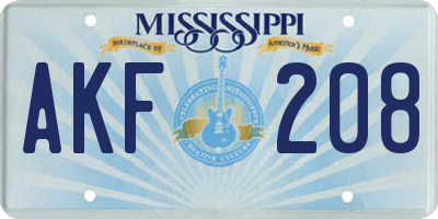 MS license plate AKF208