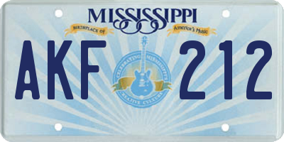 MS license plate AKF212
