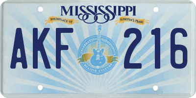 MS license plate AKF216