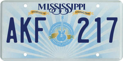 MS license plate AKF217