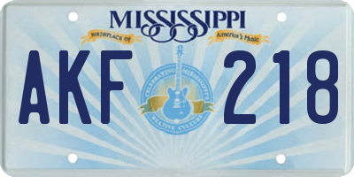 MS license plate AKF218