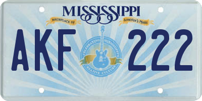 MS license plate AKF222