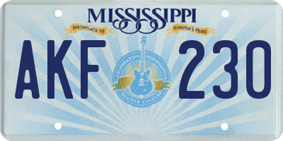 MS license plate AKF230