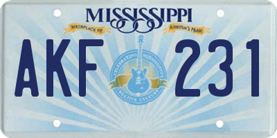 MS license plate AKF231