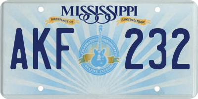 MS license plate AKF232