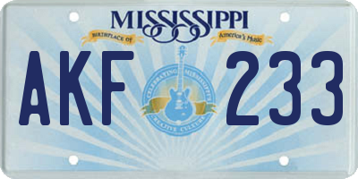 MS license plate AKF233