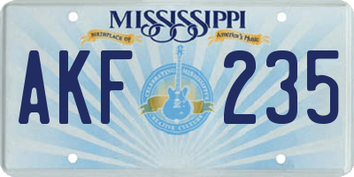 MS license plate AKF235