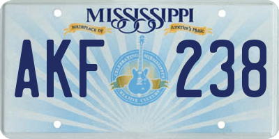 MS license plate AKF238