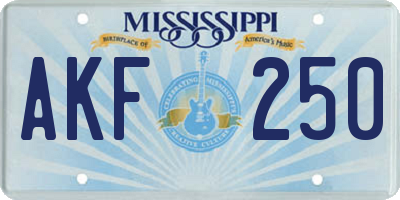MS license plate AKF250