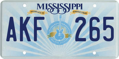MS license plate AKF265