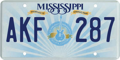 MS license plate AKF287