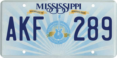 MS license plate AKF289
