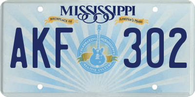 MS license plate AKF302