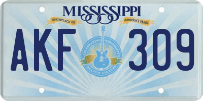 MS license plate AKF309