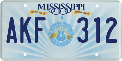MS license plate AKF312