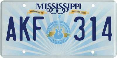 MS license plate AKF314