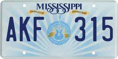 MS license plate AKF315