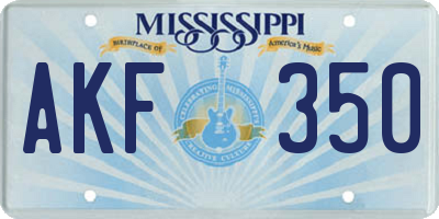 MS license plate AKF350