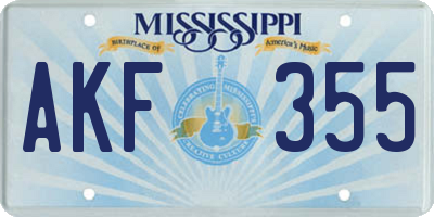 MS license plate AKF355