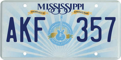 MS license plate AKF357
